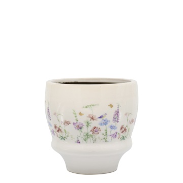 Ghiveci din ceramică crem cu model floral „Papillon”, H14.5/D15 cm