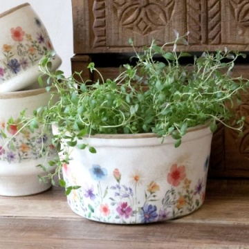 Ghiveci din ceramică cu flori de câmp, crem, H9,5/D16,5 cm, „Fleurville” - Img 2