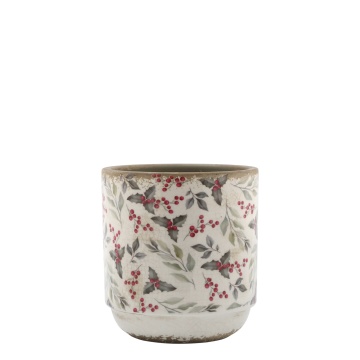 Ghiveci din ceramică cu frunze și fructe de pădure, aspect vintage, H13.5/D13 cm