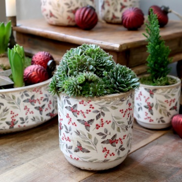 Ghiveci din ceramică cu frunze și fructe de pădure, aspect vintage, H13.5/D13 cm - Img 2