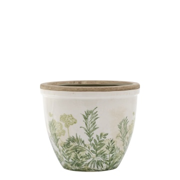 Ghiveci din ceramică cu imprimeu floral, verde, H13/D15 cm, „Laval”