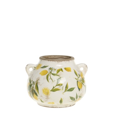 Ghiveci din ceramică, pictat manual, crem, H13.5/D17 cm, Limone - Img 1