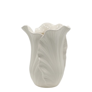 Ghiveci din portelan crem, cu frunze H19/D14.5 cm, Fayence - Img 1