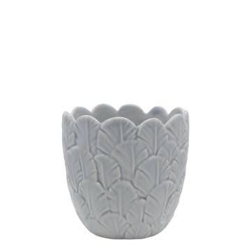Ghiveci din portelan, cu frunze, H11.5/D12 cm , Fayence - Img 1