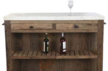Insulă de bucătărie din lemn reciclat cu blat din marmură albă , finisaj natural, „Old Beam” - Img 10