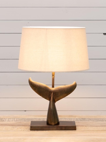 Lampă de masă cu bază din aluminiu și abajur din in, H58 cm, "Whale Tail" - Img 3