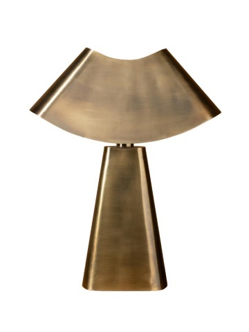 Lampă de masă din alamă antichizată cu abajur evantai și bază piramidală, auriu, 63 × 50 × 20 cm, „Hilaror"