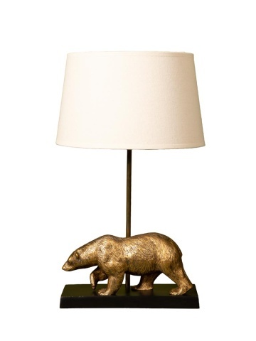 Lampă de masă din bumbac bej, cu structură din alamă și metal negru în formă de urs, finisaj vintage, 50×30 cm, „Fauve"