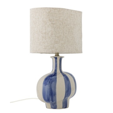 Lampă de masă din ceramică artizanală, multicolor, pictată manual cu dungi verticale și abajur din in, 33x19x46 cm, „Alida" - Img 2