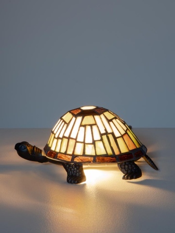 Lampa de masa in forma de broasca testoasa din metal, cu abajur din sticla vitrata , "Turtle" - Img 3