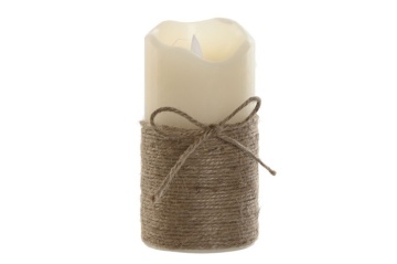 Lumânare LED decorativă cu flacără în mișcare crem și maro din ceară, bază din iută „Mombasor” - Img 2