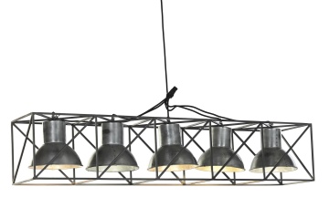 Lustră suspendată din metal, gri și negru, cu 5 brațe, 24 x 115 x 24 cm, „Charroux”