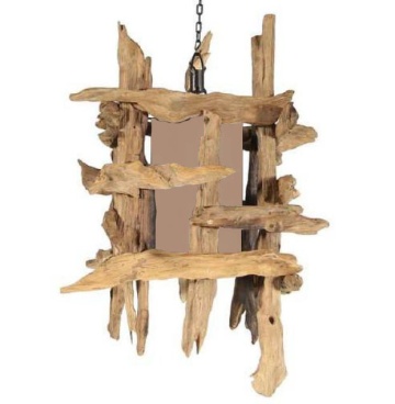 Lustră suspendată din rădăcină de tec reciclat și in, maro, finisaj natural, 79 x 50 cm, „Coucy” - Img 10