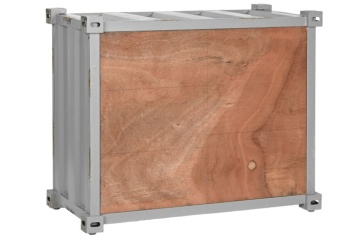 Masă consolă industrială din metal, gri, cu 2 uși, sertar, suporturi pentru sticle și colțare metalice, finisaj antichizat, 64 x 77 x 41 cm, „Cargo” - Img 9