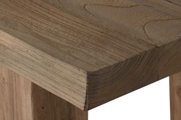 Masă consolă rustică din lemn de tec reciclat, natur, cu raft jos pe toată lungimea și picioare masive, 90 x 240 x 46 cm, „Margaux” - Img 4
