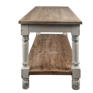 Masă de prezentare shabby chic din lemn, natur, cu raft inferior și picioare strunjite, finisaj alb antichizat, 85 x 180 x 70 cm, „Clarisse” - Img 3