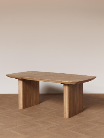 Masă dining cu blat herringbone, dreptunghiulară, din lemn de mango, natur, 8 locuri, cu picioare din lamele verticale, 77 x 190 x 95 cm, „Demira” - Img 4