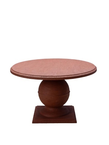 Masă dining rotundă din ciment și nisip, teracotă, 4–5 locuri, cu picior central sferic, 72 x 117 cm, „Locanda”