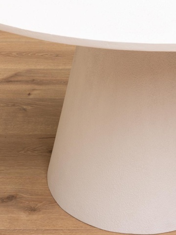 Masă dining rotundă din lemn, alb, 4–5 locuri, cu picior central conic, 76 x 120,5 cm, „Calla” - Img 5