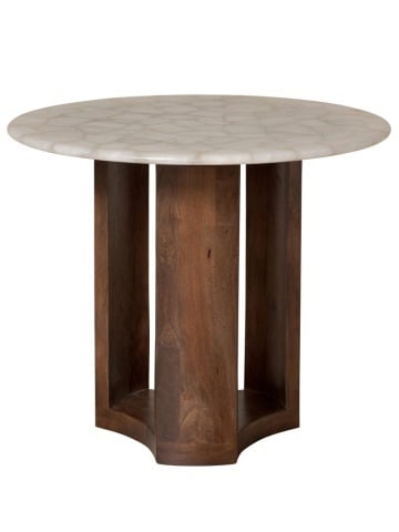 Masă dining rotundă din lemn de mango, maro, 4 locuri, cu blat din marmură, 76,5 x 90 cm, „Marble Moon”