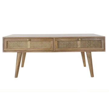 Măsuță de cafea din lemn de mango și ratan, maro, cu 2 sertare și picioare înclinate, finisaj mat, 46 x 115 x 60 cm, „Ravena” – Ethnic Collections