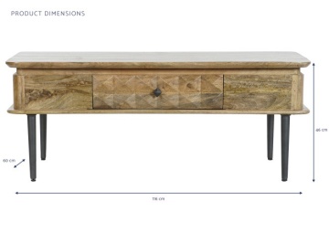 Măsuță de cafea dreptunghiulară din lemn de mango, natur, cu sertar în relief, finisaj natural, 46 x 116 x 60 cm, „Kandara” – Ethnic Collections - Img 2