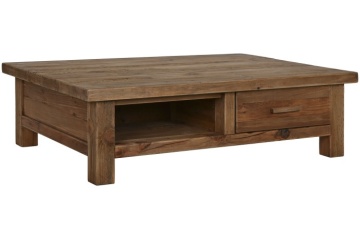 Măsuță de cafea dreptunghiulară din lemn reciclat, natur, cu 2 sertare și nișă deschisă, finisaj mat, 38 x 130 x 90 cm, „Norwyn” – Ethnic Collections - Img 2