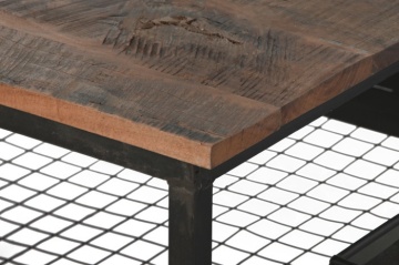 Măsuță de cafea dreptunghiulară din lemn și metal, natur și negru, pe roți, cu raft din plasă, 48 x 147 x 76 cm, „Ferros” – Ethnic Collections - Img 2