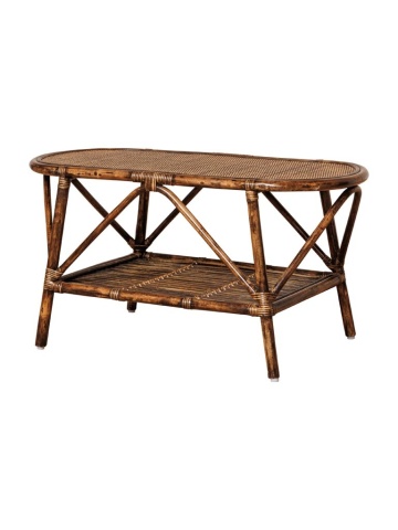Măsuță de cafea ovală din ratan, maro, cu blat împletit și raft din tije, 51 x 101 x 50 cm, „Veracruz”