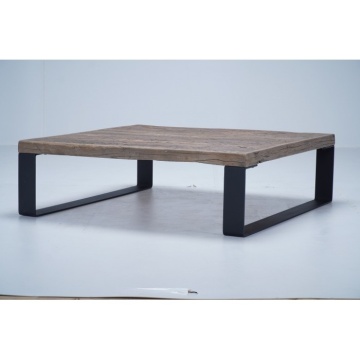 Măsuță de cafea pătrată din lemn de stejar și metal, natur și negru, cu blat gros și picioare tip sanie, 37 x 127 x 127 cm, „Alpha” - Img 4
