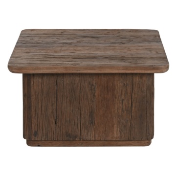 Măsuță de cafea pătrată din lemn reciclat, natur, cu bază plină și aspect rustic, finisaj mat, 39 x 70 x 70 cm, „Dravon” – Ethnic Collections