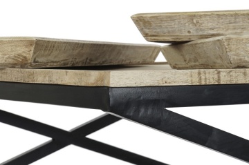 Măsuță de cafea pătrată din lemn și metal, natur și negru, cu 3 tăvi detașabile și bază în X, 55 x 120 x 120 cm, „Traywood” – Ethnic Collections - Img 4