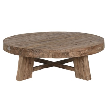 Măsuță de cafea rotundă din lemn de tec reciclat, natur, cu picioare masive, finisaj natural, 45 x 140 cm, „Tanor” – Ethnic Collections