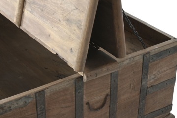 Măsuță de cafea tip cufăr vechi din lemn masiv de tec, cu patină vintage, „Heritage Chest” - Img 4