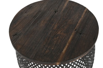 Măsuță laterală din metal perforat cu blat din lemn masiv de mango, 58×58×55 cm, „Malla" - Img 2