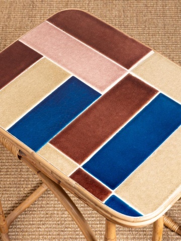 Masuta laterala din rattan, cu placi ceramice multicolore , "Villa" - Img 4