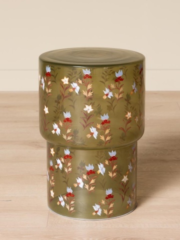Măsuță laterală din sticlă, verde cu motive florale pictate manual, 44×30 cm, „Automne" - Img 2