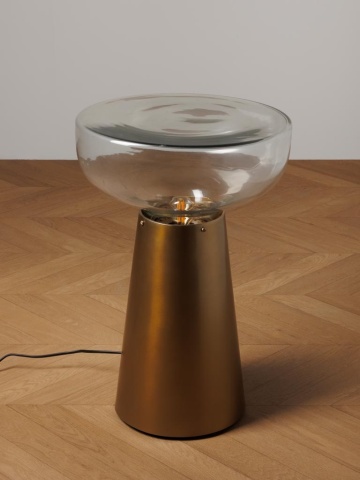 Măsuță laterală iluminată rotundă din metal și sticlă, auriu, cu blat în formă de cupă și bază conică, 56 x 37 cm, „Marvela” - Img 2