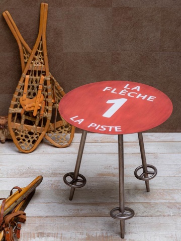 Măsuță laterală roșie din metal, Ø45 cm, "La Flèche 1" - Img 2