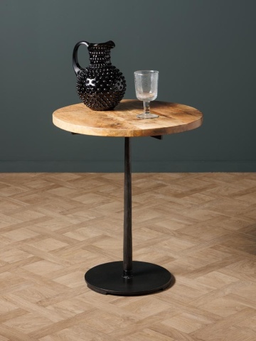 Măsuță laterală rotundă din lemn de mango și metal, natur, cu picior central negru și bază disc, 61 x 50 cm, „Ava” - Img 3