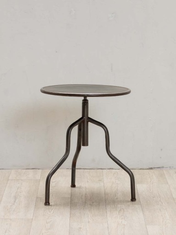 Măsuță laterală rotundă din metal, gri, cu trei picioare curbate, reglabilă pe înălțime, 62 x 53 cm, „Industrial” - Img 2