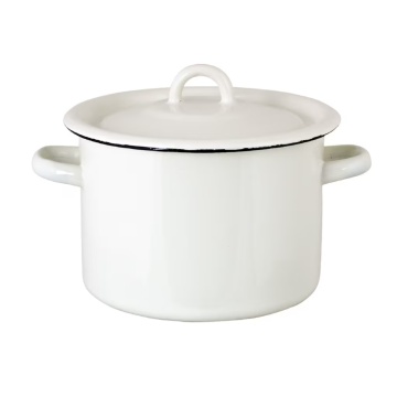 Oală de bucătărie vintage din oțel emailat, 3L, alb offwhite, Ø18×H17,5 cm, „Emil's Enamel"