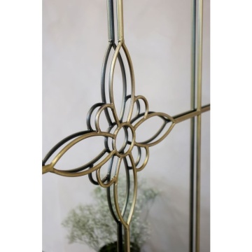 Oglindă cu decor floare, finisaj alamă antichizată, 90×2×180 cm - Img 4