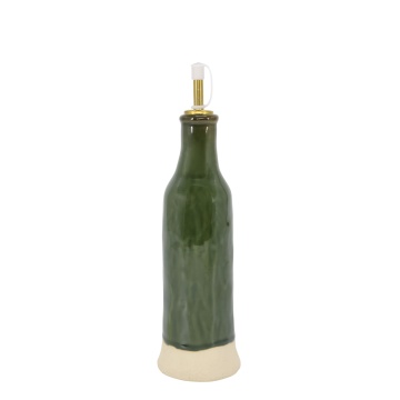 Olivieră din ceramică antichizată verde, pentru oțet cu dozator metalic auriu, 27,5×7,5 cm, „Mireille"