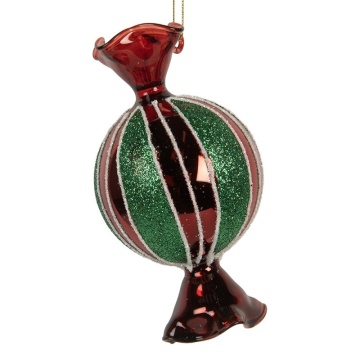 Ornament de brad vintage bomboană din sticlă roșie/verde, 7x4x12 cm