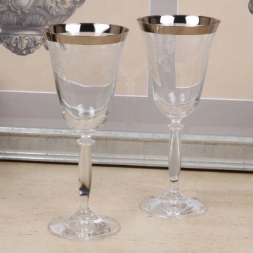Pahar de șampanie din sticlă, transparent și argintiu, margine argintie, model în spirală gravat, 360 ml, 22 x 9 cm, „Joséphine” - Img 3
