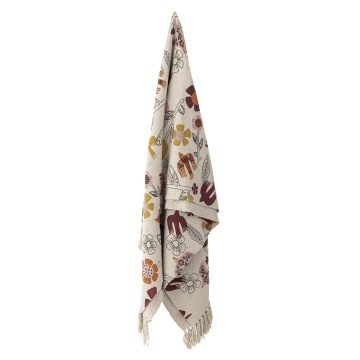 Pătură din bumbac reciclat, multicolor, cu model floral imprimat și franjuri, 160x130 cm, „Vivielle" - Img 2