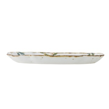 Platou de servire din ceramică artizanală albă cu motive florale roz pictate manual și margine aurie, 31×21×3 cm, "Savina" - Img 4