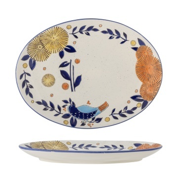 Platou de servire din ceramică multicolor pictat manual, 34×25×3,5 cm, „Lynna"