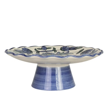 Platou pe picior din ceramică pictată manual, Ø 25 x H 9 cm, albastru, „Selina" - Img 2